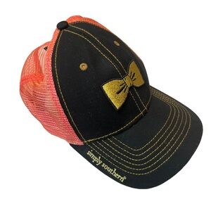Simply Southern Hat Pink & Black with Embroidered Gold Bow Snapback